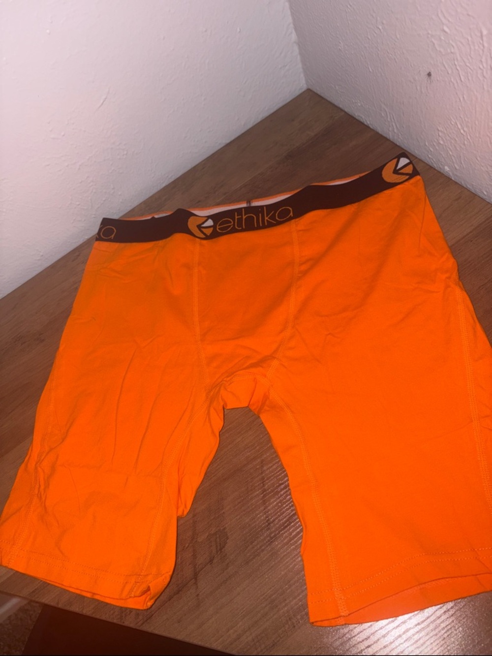 ethika Bright Orange Men’s Boxer Briefs with Brown Waistband